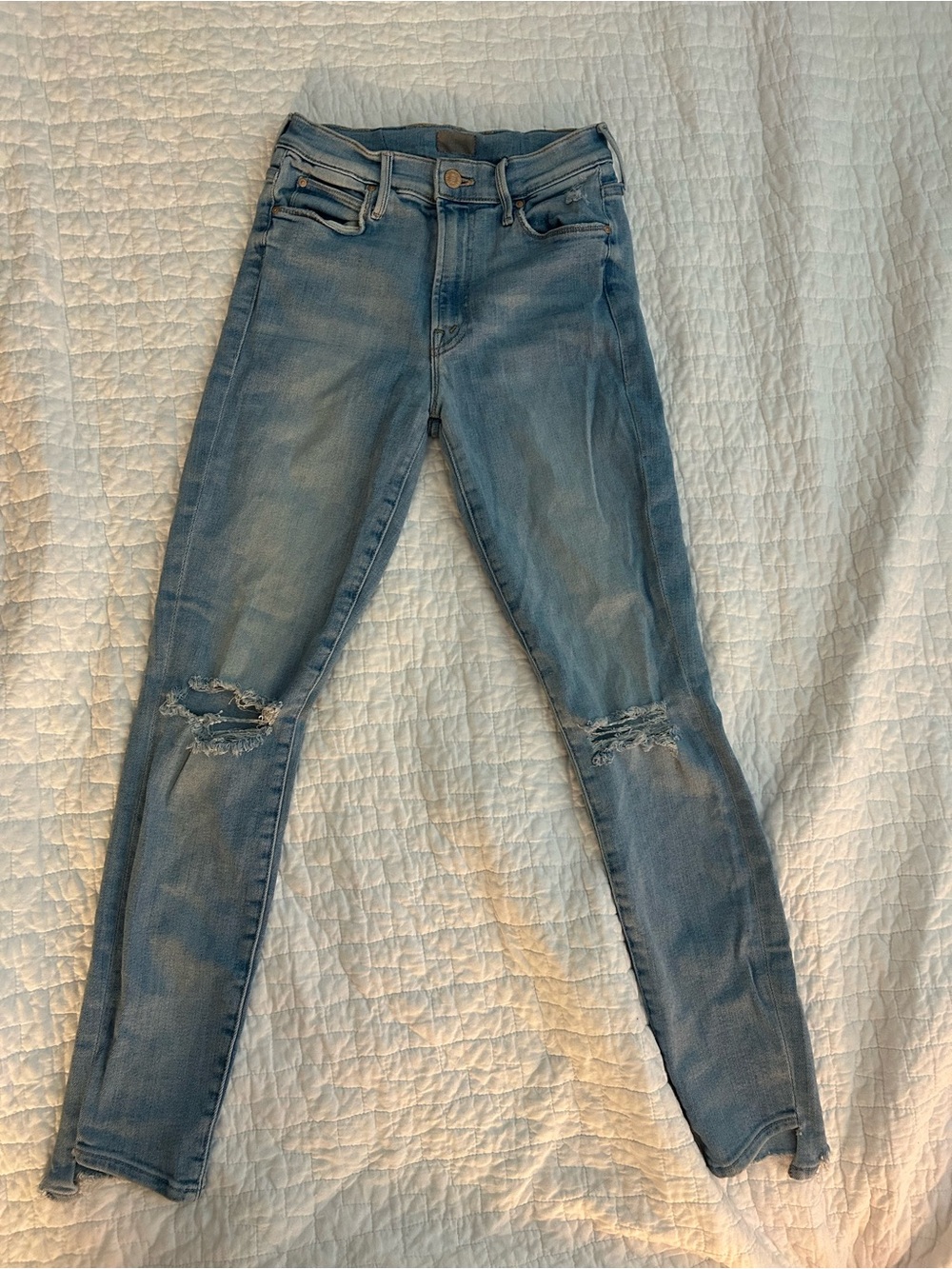 MOTHER Light Blue Skinny Jeans with Knee Rips